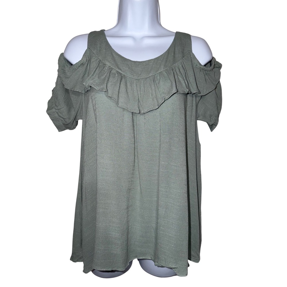 Tulip B Sage Green Cold Shoulder Ruffle Blouse JT2082S7 Womens Medium